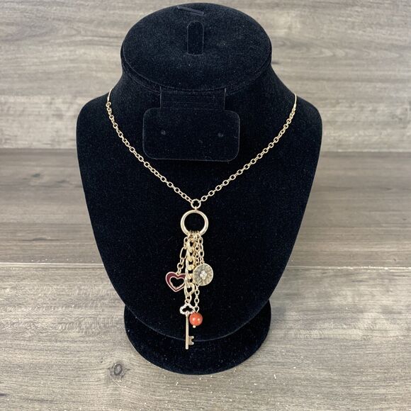 Melrose and Market Boho Necklace Charm Pendant Gold Tone Genuine Stone Key Heart - Picture 1 of 9